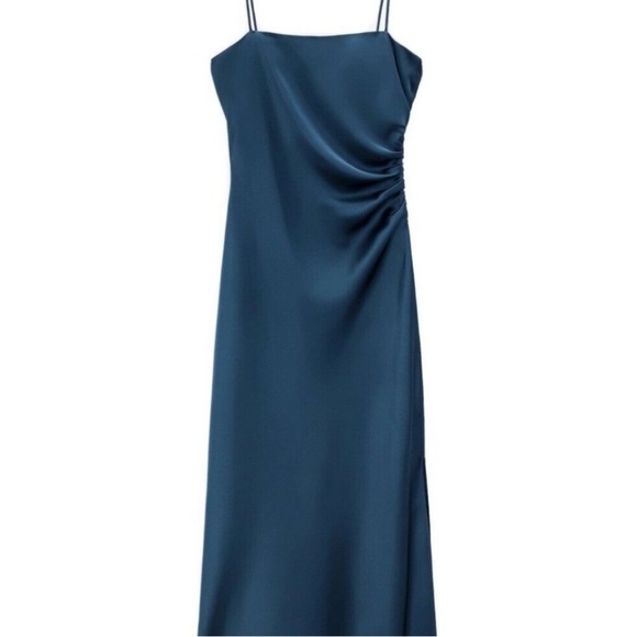 Zara Midnight Blue Satin Midi Dress - Picture 2 of 11